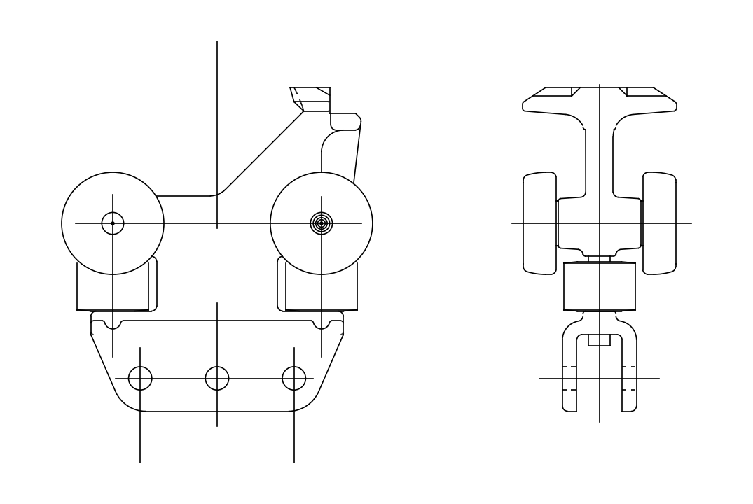 CAD reference drawing: Unibilt Power and Free Front Trolley 17004 · 750 lb. Cap. — part F17004